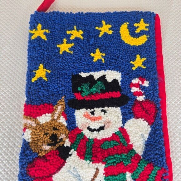 Holiday Christmas Stocking Snowman Reindeer Mice Hooked Wool Velvet - Picture 4 of 4